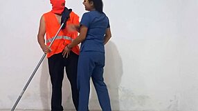 Hot Nurse Sneaks Blowjobs on Cleaning Staff Cocks