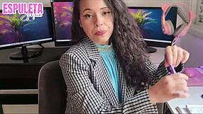 Latina boss guided handjob cums hard dirty talk feet fetish