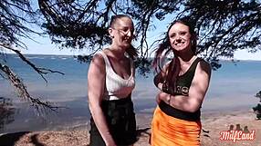 french milfs arianna and angelina share huge cock with their big tits bouncing