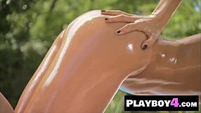 Gorgeous Brunette Jazmin's Massage Sparks Intense Lesbian Kissing