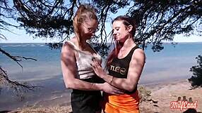 french milfs arianna and angelina share huge cock with their big tits bouncing