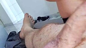 Young stepdaughter jerks off stepdad's cock cowgirl riding him alone at home with natural tits