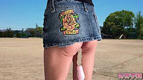 Climaxing with anal vibrator in miniskirt and boots outdoors assfucking toy play