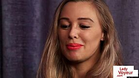 Busty British domina babe commands total submission in cfnm jerk off session