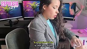 Latina boss guided handjob cums hard dirty talk feet fetish