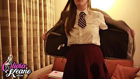 naughty college brunette in lingerie pantyhose masturbates her natural big tits pussy to wild orgasm