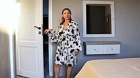 Stepmom's huge tits ache with horniness watching stepson stroke his cock solo