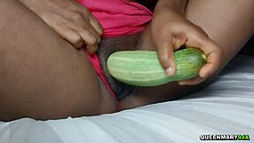 College coed masturbates with giant cucumber deep in pussy needing gyno exam right away