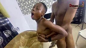 oiled ebony freak bends over for bbc creampie cowgirl riding