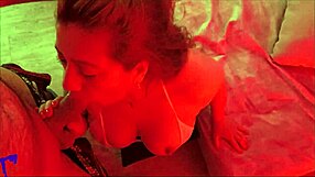 latina milf under red light sucks my balls spits on dick gives handjob huge facial cumshot