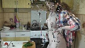 Blonde Milf And Cute Teen Lesbian Kitchen Pussy Close-Up