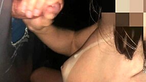 Glory Hole Handjob Drains Old Cock for Thick Cumshot on Waiting Tits