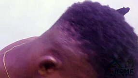 Thick ebony babe straps on to fuck girlfriend first then boyfriend joins for wild threesome domination.