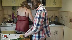 Blonde Milf And Cute Teen Lesbian Kitchen Pussy Close-Up