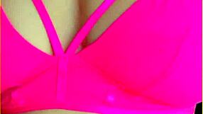 wifey flaunts perfect tits in hot pink lingerie homemade