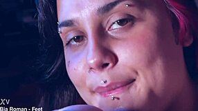 Naughty redhead femdom forces brunette slave to lick bound feet toes