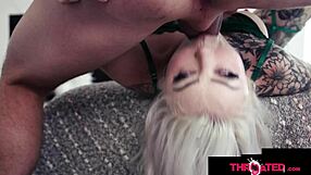 Tattooed Blonde Babe Gags Deep On Monster Cock Face Fuck POV