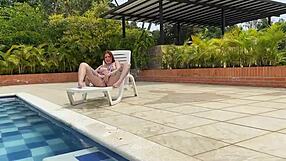 Naughty Redhead Andy Rose Licks Ass Rides Big Cock Poolside Gaping!