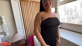 raquel's shy fat brazilian pussy lips get pounded doggystyle by lover!!