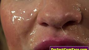 Big Titted Brit Cheats with Messy Facial After Close-Up Blowjob