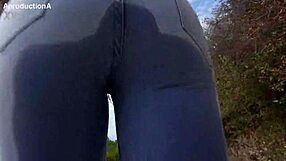 Pee Gulps Fill Mouth While Jeans Soak Twice Outdoor
