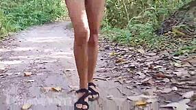 wanna see this hairy thong babe jog topless flashing pussy armpits feet in forest?