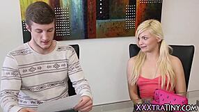 teeny pigtail slut blonde chokes on cock for messy facial cumshot!