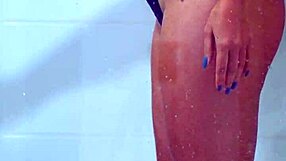 college tanned latina teen showers in bikini fingering her horny pussy