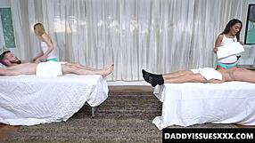 sarah lace massages guys then spreads for fun