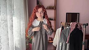 cute nerdy college bookworm strips lingerie in library cosplay