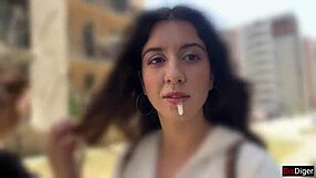 skinny babe flashes then bends for public doggystyle facial cumwalk blowjob