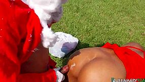 santa bends horny ebony teen mistress over at christmas party for doggystyle pounding