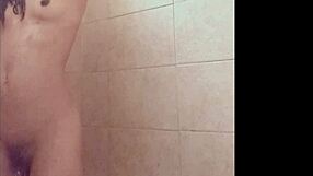 hey wanna watch this sexy latina model's small tits bounce in shower fuck?