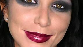 brunette pornstar chained up takes rough tittyfucking and pussy pounding from derrick pierce