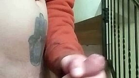 stroking my huge cock in apartment stands while neighbor chats garage below
