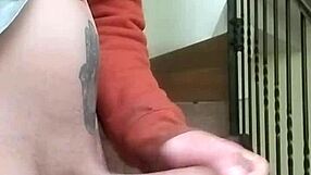 stroking my huge cock in apartment stands while neighbor chats garage below