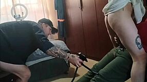 Stepdad and friend stretch me with their huge cocks at once, dripping cum everywhere