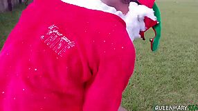 santa bends horny ebony teen mistress over at christmas party for doggystyle pounding