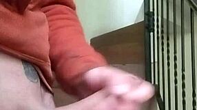 stroking my huge cock in apartment stands while neighbor chats garage below