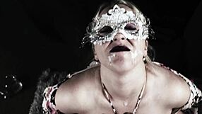 busty milf strips man for cfnm blowjob facial on natural big tits