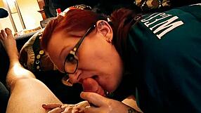 redhead milf wife sucks cock in lingerie for football cumshot