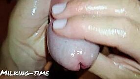 dirty british mistress milks foreskin cock with tickling handjob and lactating oil play