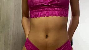 hot petite 18+ roommate masturbates juicy pussy in pink underwear chair