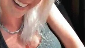Blonde fingers pussy to orgasm in public car? watch now