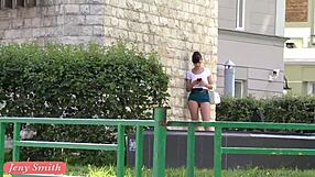 Jeny Smith Flashes Skirt Upskirt Publicly Outdoors