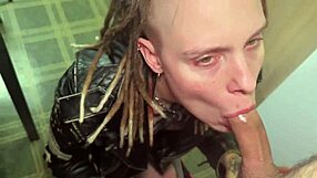 leather jacket slut gets table-breaking blowjob doggystyle missionary