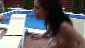 Skinny Coed Chained Poolside Takes Brutal Anal Face Fuck and Cum Swallow
