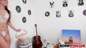 stepmom dressed as easter bunny kneels for taboo pov blowjob sucking hard