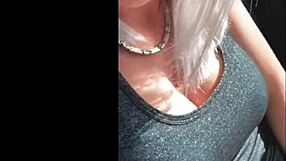 Blonde fingers pussy to orgasm in public car? watch now