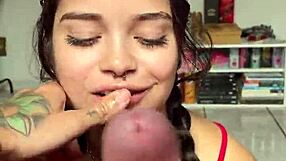 hey check out tranny cutie jerking and sucking wellington prado's huge cock till he explodes